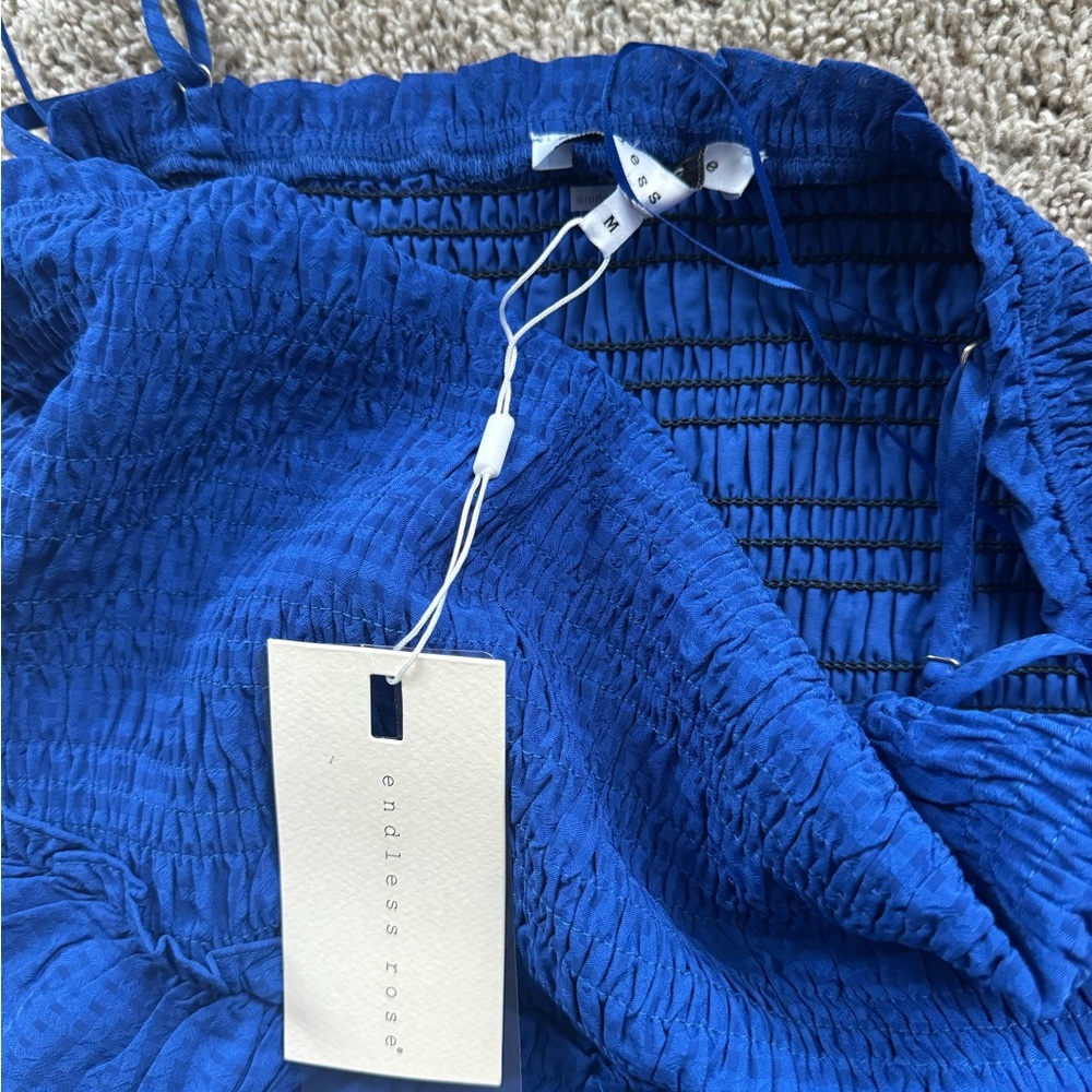 Women’s Blue Smocked Tiered Maxi Dress Spaghetti Strap Spring Size Medium NWT - Picture 10 of 11